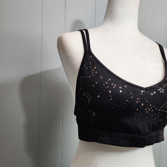 4/25$ Old Navy Active Go Dry Black With Gold Stars Sprts Bra Size L - Picture 2 of 9